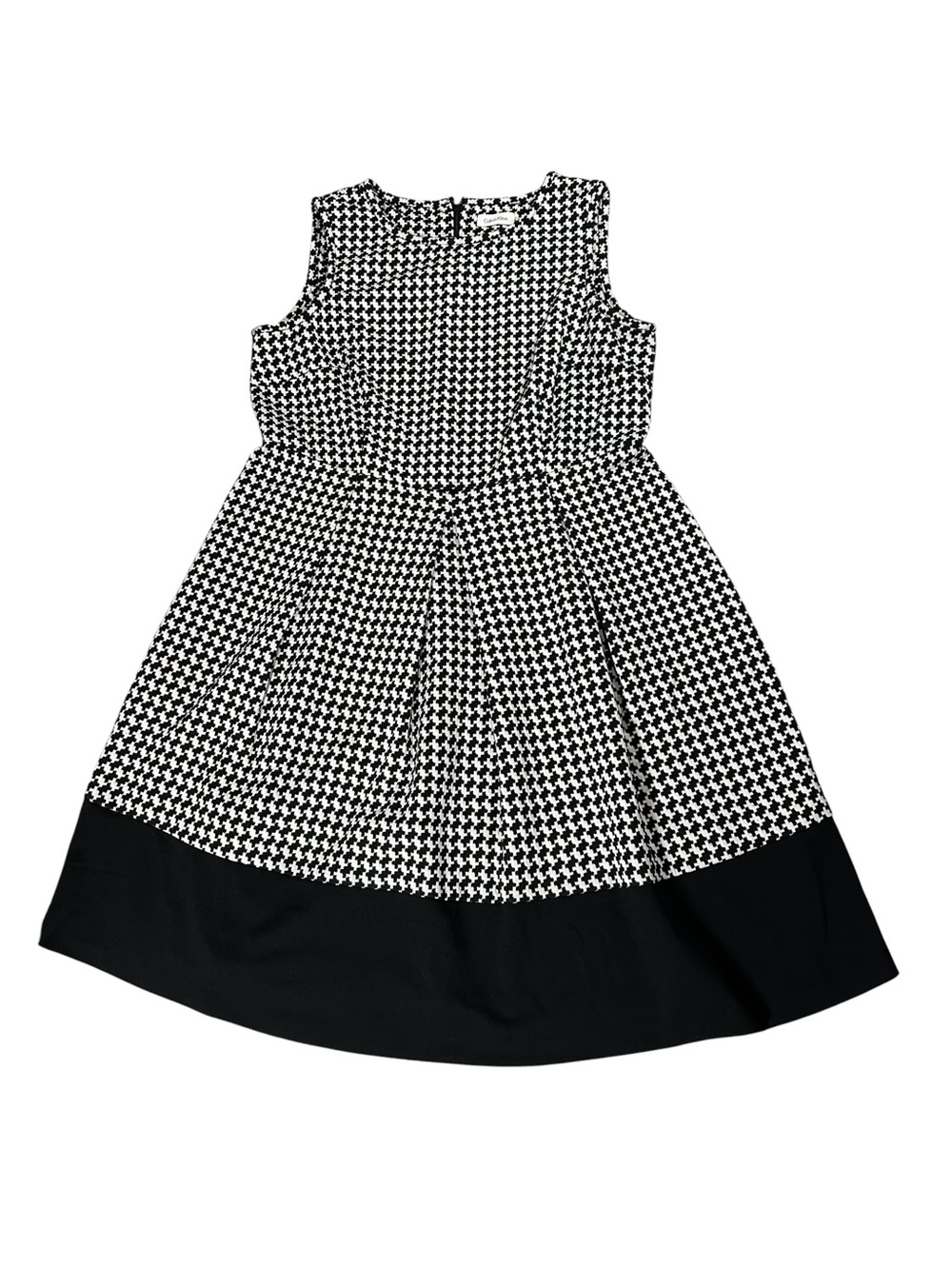Calvin Klein Black White Houndstooth Fit & Flare Sleeveless Dress Size 14W